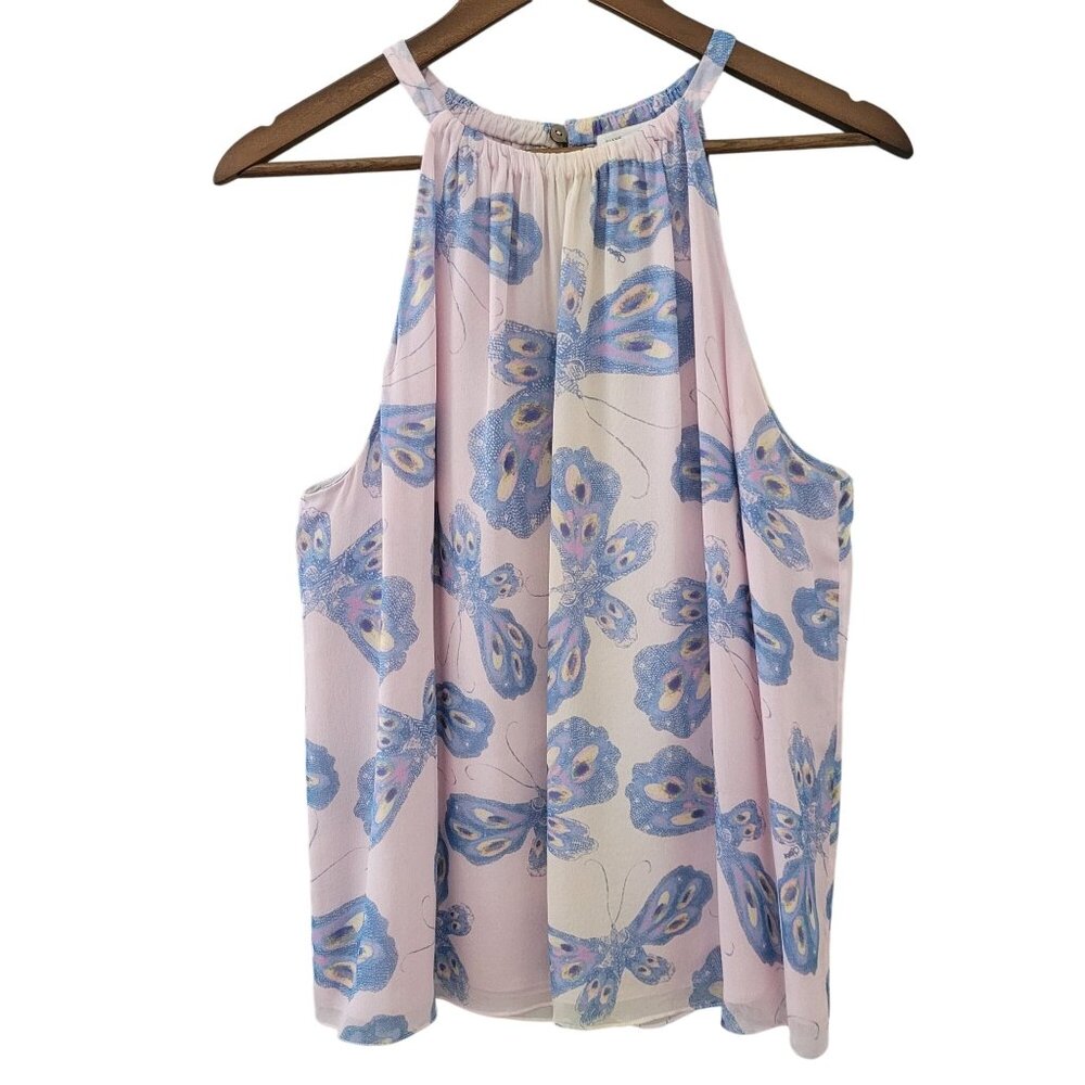 Diane Von Furstenberg Silk Pania Light Pink Butterfly Halter Neck Top Size L - Picture 1 of 12